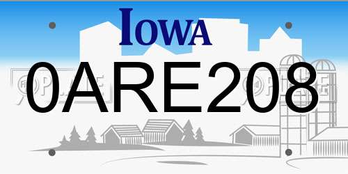 0ARE208 Iowa License Plate