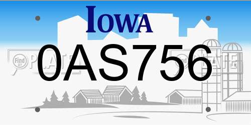 0AS756 Iowa License Plate
