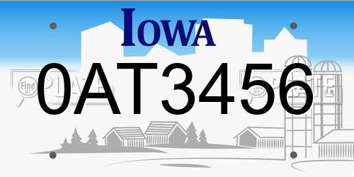 0AT3456 Iowa License Plate