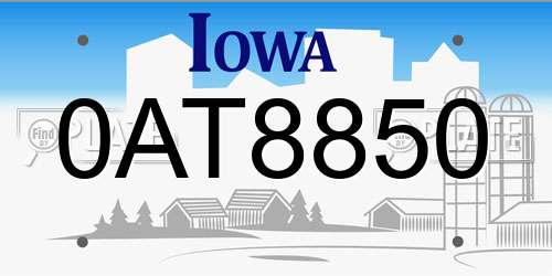 0AT8850 Iowa License Plate