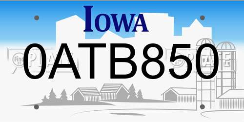 0ATB850 Iowa License Plate