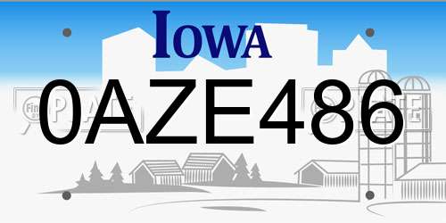 0AZE486 Iowa License Plate