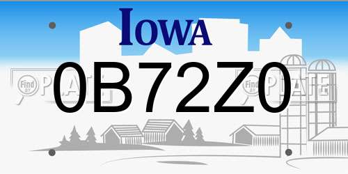 0B72Z0 Iowa License Plate