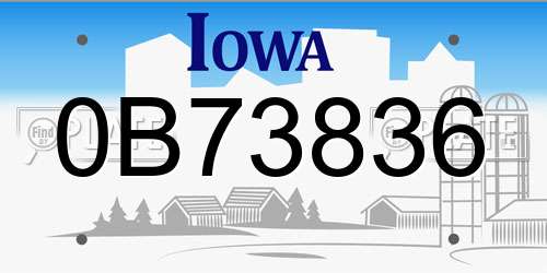 0B73836 Iowa License Plate