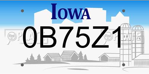 0B75Z1 Iowa License Plate