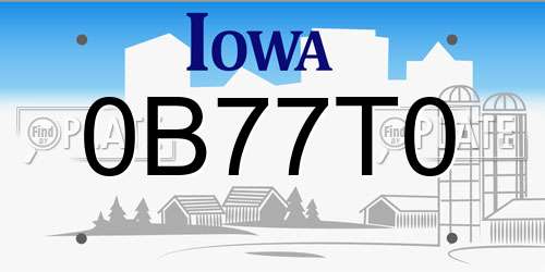 0B77T0 Iowa License Plate