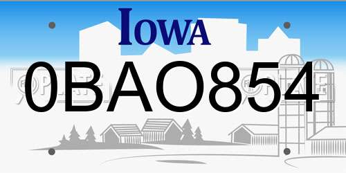 0BAO854 Iowa License Plate