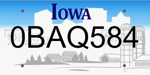 0BAQ584 Iowa License Plate