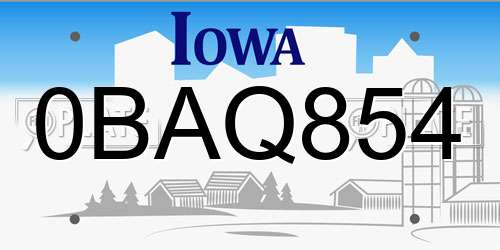 0BAQ854 Iowa License Plate