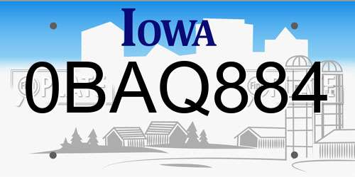 0BAQ884 Iowa License Plate