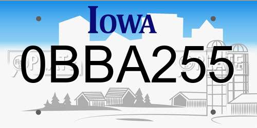 0BBA255 Iowa License Plate