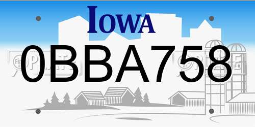 0BBA758 Iowa License Plate