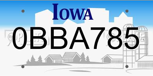 0BBA785 Iowa License Plate