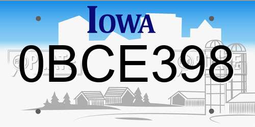 0BCE398 Iowa License Plate