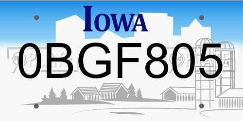 0BGF805 Iowa License Plate