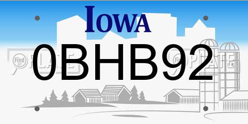 0BHB92 Iowa License Plate
