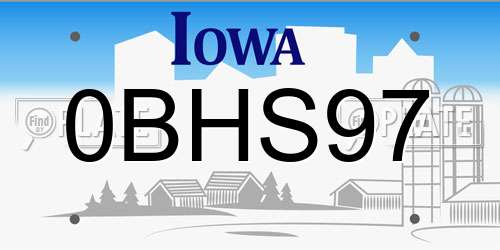 0BHS97 Iowa License Plate