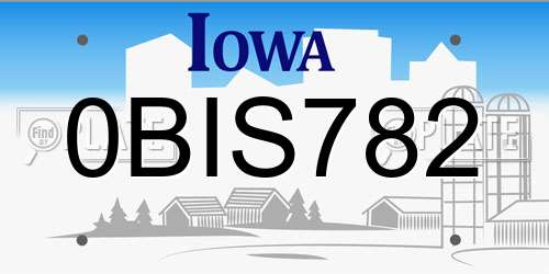0BIS782 Iowa License Plate