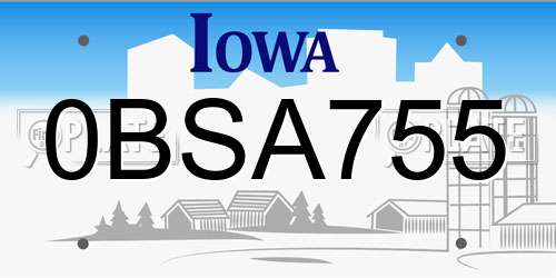 0BSA755 Iowa License Plate