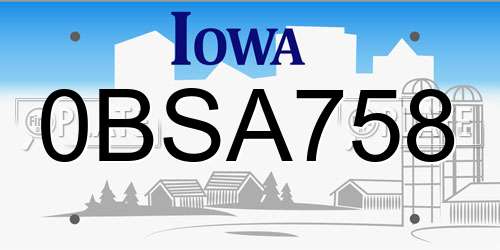 0BSA758 Iowa License Plate