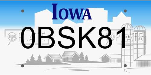 0BSK81 Iowa License Plate