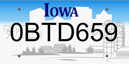 0BTD659 Iowa License Plate