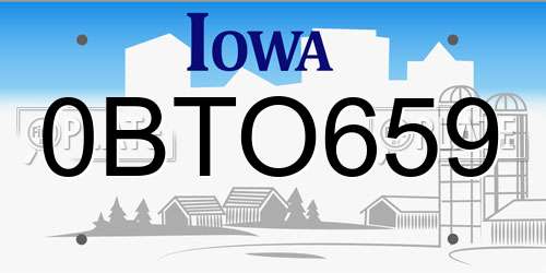 0BTO659 Iowa License Plate