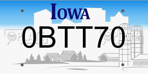 0BTT70 Iowa License Plate