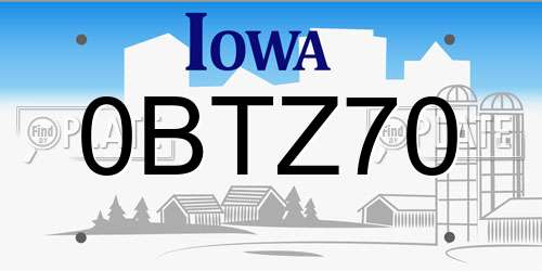 0BTZ70 Iowa License Plate