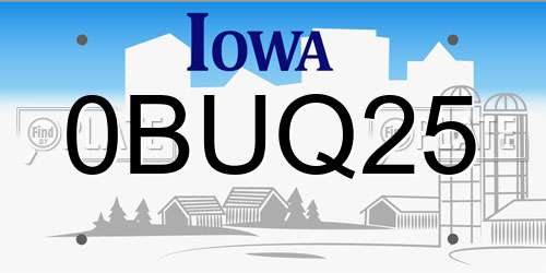 0BUQ25 Iowa License Plate