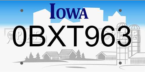 0BXT963 Iowa License Plate