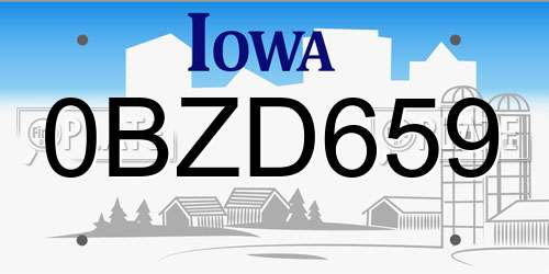 0BZD659 Iowa License Plate