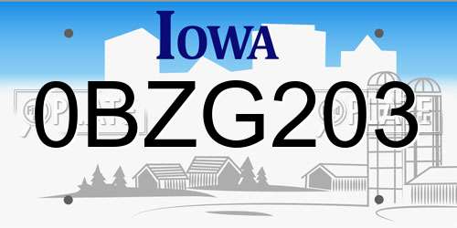0BZG203 Iowa License Plate