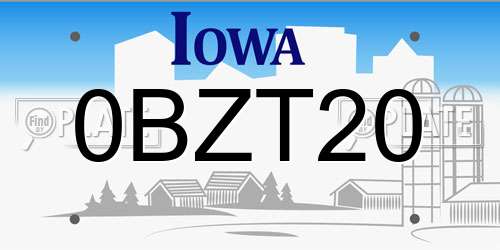 0BZT20 Iowa License Plate