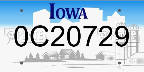 0C20729 Iowa License Plate