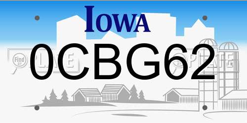 0CBG62 Iowa License Plate