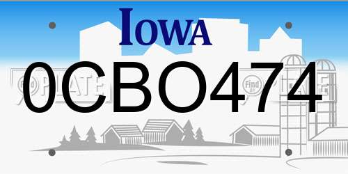 0CBO474 Iowa License Plate