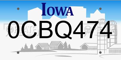 0CBQ474 Iowa License Plate