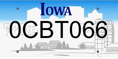 0CBT066 Iowa License Plate