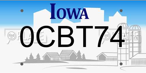 0CBT74 Iowa License Plate