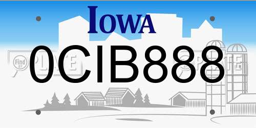 0CIB888 Iowa License Plate