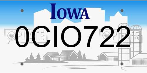 0CIO722 Iowa License Plate