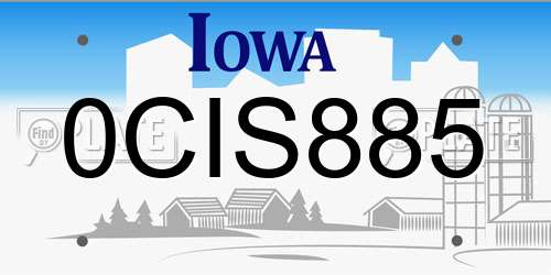 0CIS885 Iowa License Plate