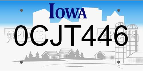 0CJT446 Iowa License Plate