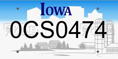 0CS0474 Iowa License Plate