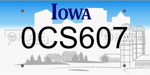 0CS607 Iowa License Plate