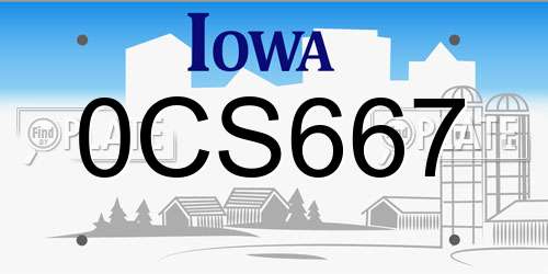 0CS667 Iowa License Plate