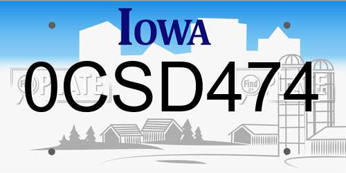 0CSD474 Iowa License Plate
