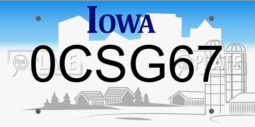 0CSG67 Iowa License Plate