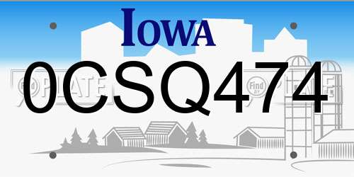 0CSQ474 Iowa License Plate
